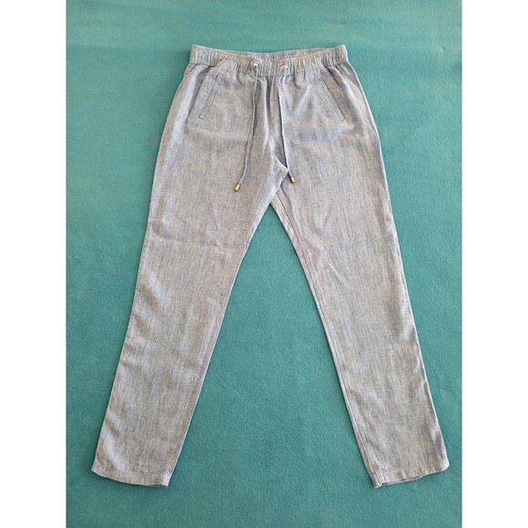 Lilly Pulitzer Taron Mid Rise Linen Pants Womens L Blue Drawstring Beach - Picture 1 of 11